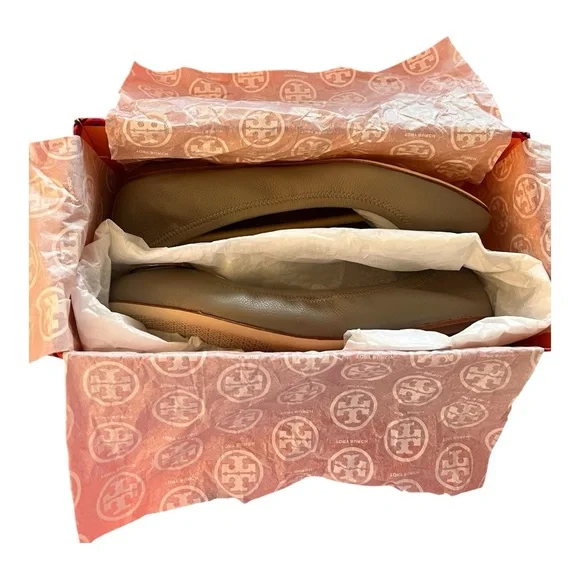 Tory Burch NIB French Gray & Gold Benton 2 Travel Ballet in leather in size 9.5 - Picture 4 of 12